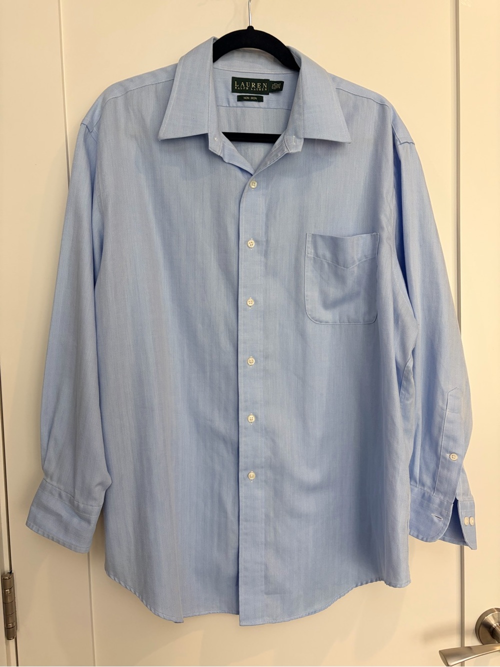 Lauren Ralph Lauren Men’s Non-Iron Blue Herringbone Dress Shirt 17 32/33